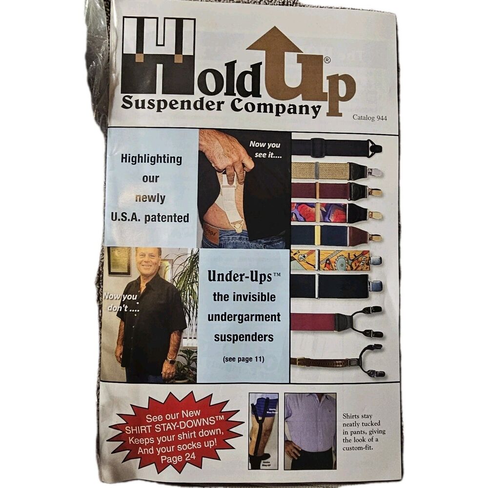 HoldUp 1.5" Wide Black Ski-Up Suspenders With Black Jumbo Gripper Clasp USA MADE